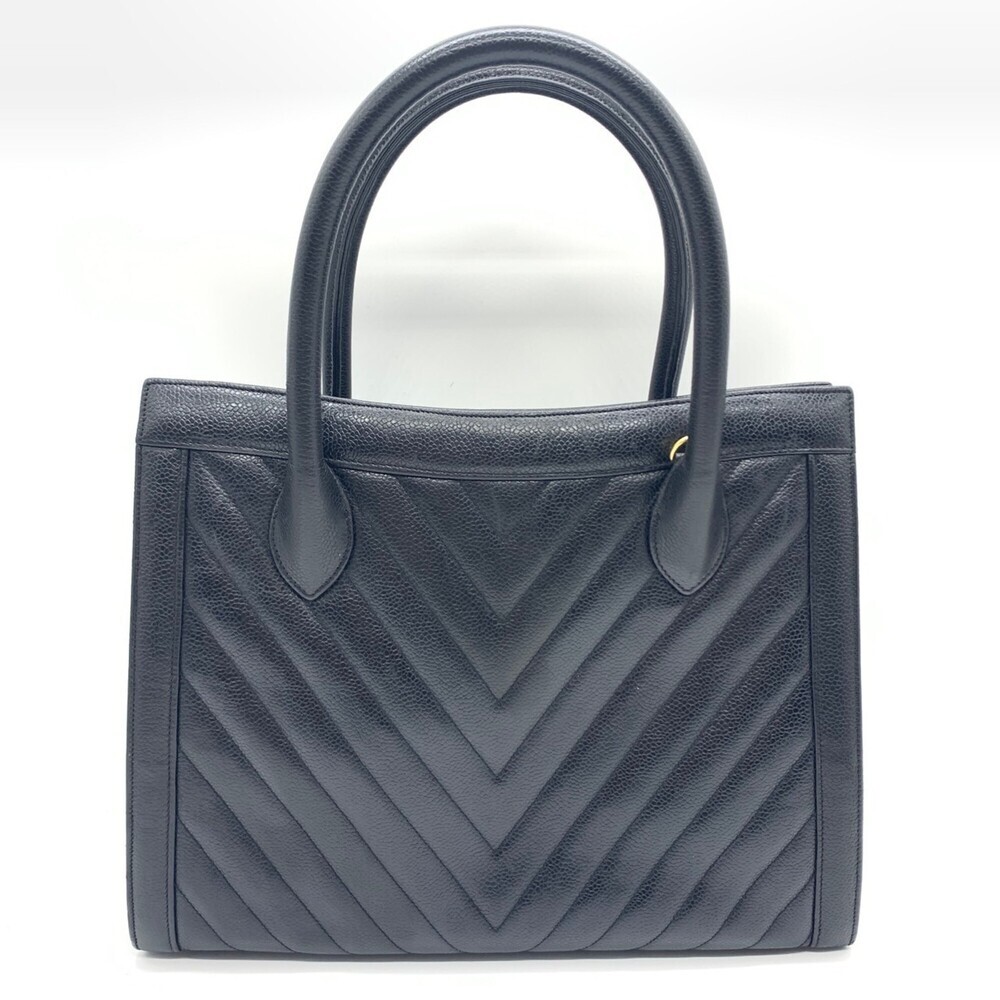 CHANEL Black Caviar Leather Tote Bag